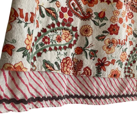 Christopher & Banks White Red Floral Beaded Linen Cotton Beaded Skirt Size 16 - Picture 12 of 16